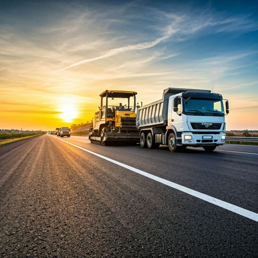 Infrastructure project site with road construction machinery